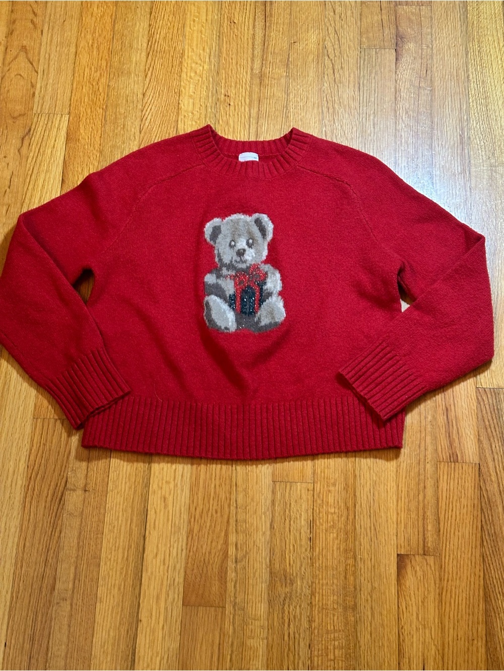 Abercrombie Kids Red Teddy Bear Holiday Knit Sweater Size 13/14 Classic Festive
